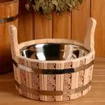 шайка двуручная 17л с нержавеющей вставкой русские узоры, банный эксперт