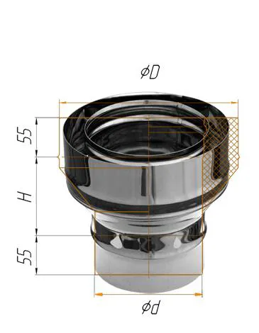 переход феррум на сэндвич нержавеющий, (430/0,8мм), ф110/200, по воде