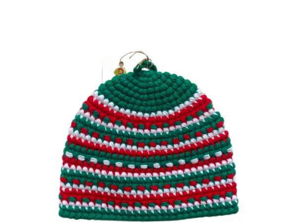 шапка для бани банибо №2 ручной работы, акрил, зеленый/красный/белый, банный перец
